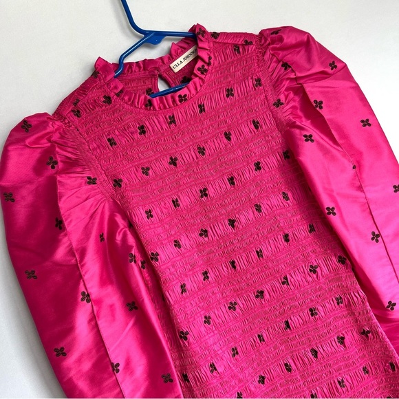 Ulla Johnson Pink Aurele Mini Dress Sz 0 Smocked Silk Blend Puff Sleeve Cocktail - Picture 7 of 16